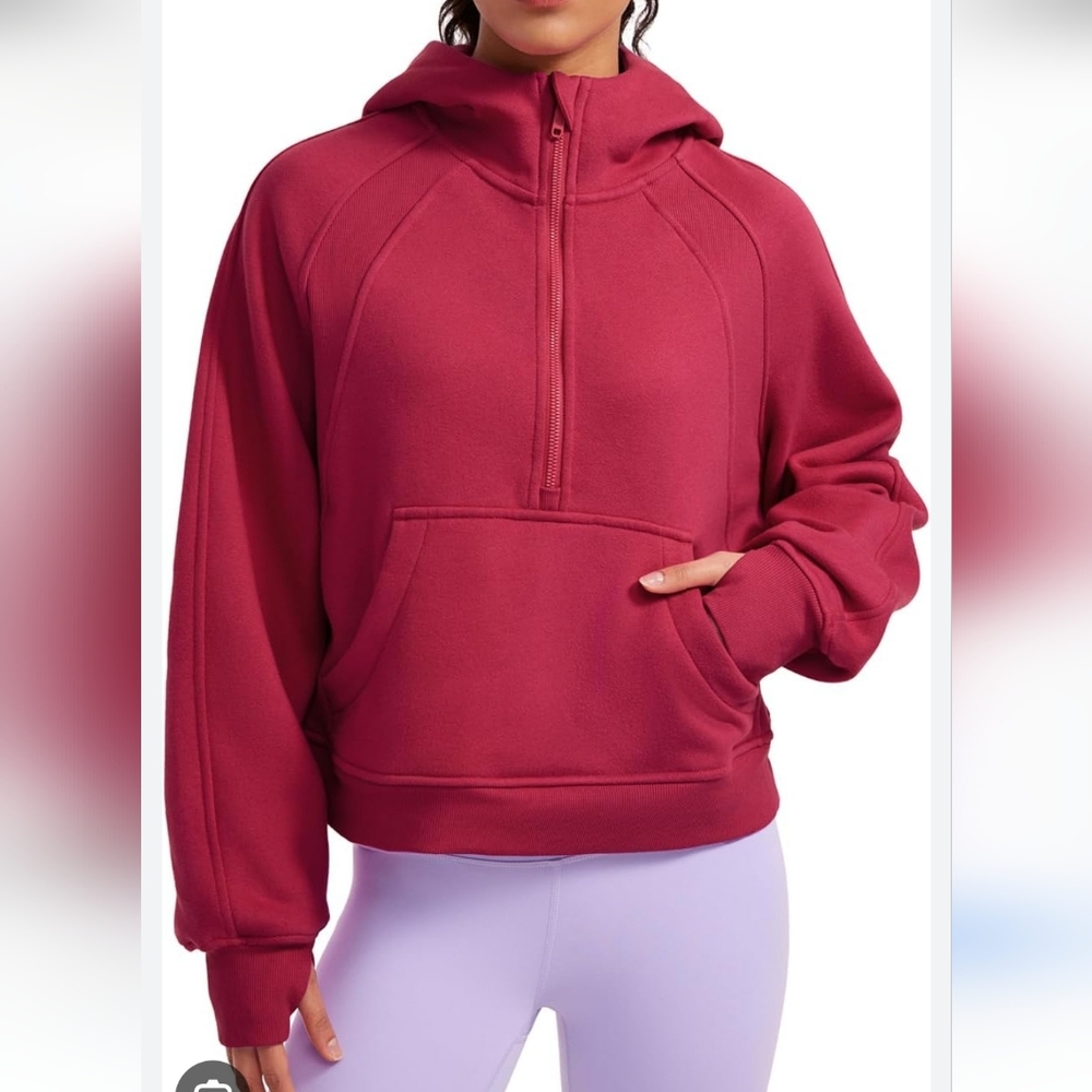 Crz Yoga Fleece Lined Half Zip Hoodies with Thumb Holes
